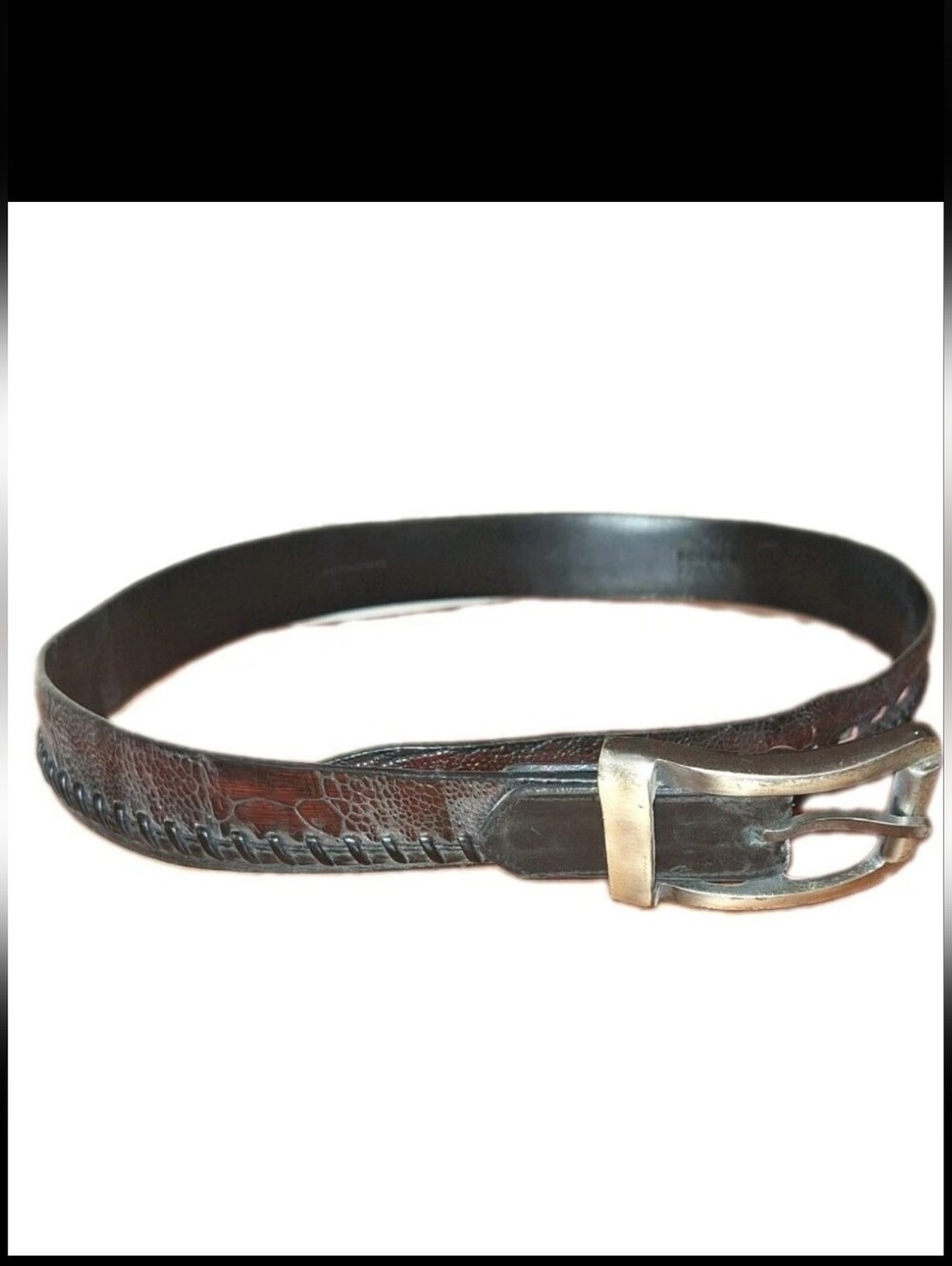 Men's Handmade Cordovan Ostrich Leather Belt with Silver Buckle, 36